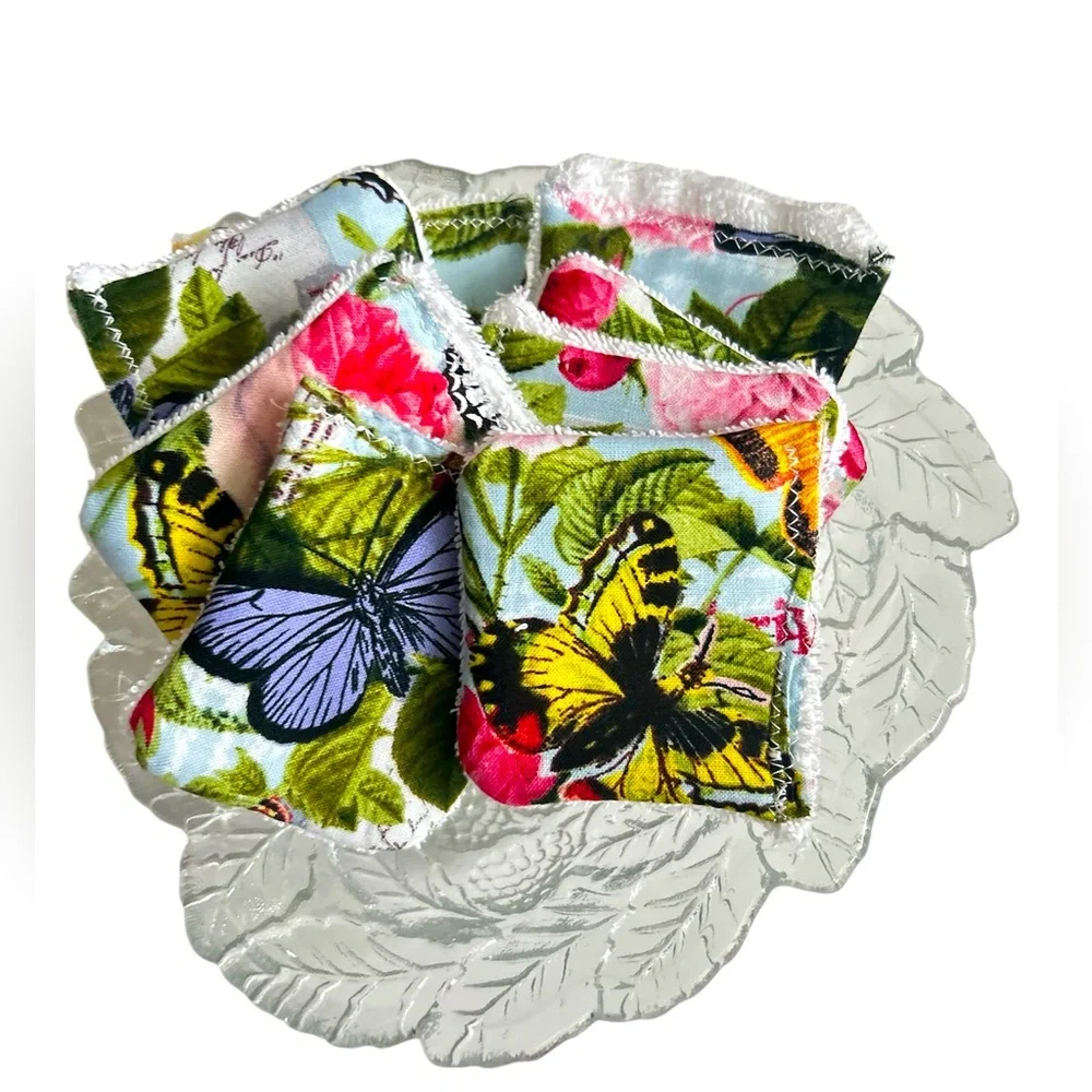 Hand Crafted 100% Cotton Colorful Butterflies 8 Reusable Facial Makeup Wipes